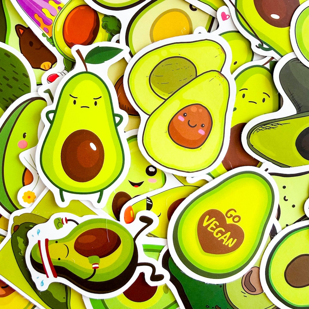Pack of 50 Cute Avocado Stickers, Kawaii Food Stickers, Cartoon Avocado ...