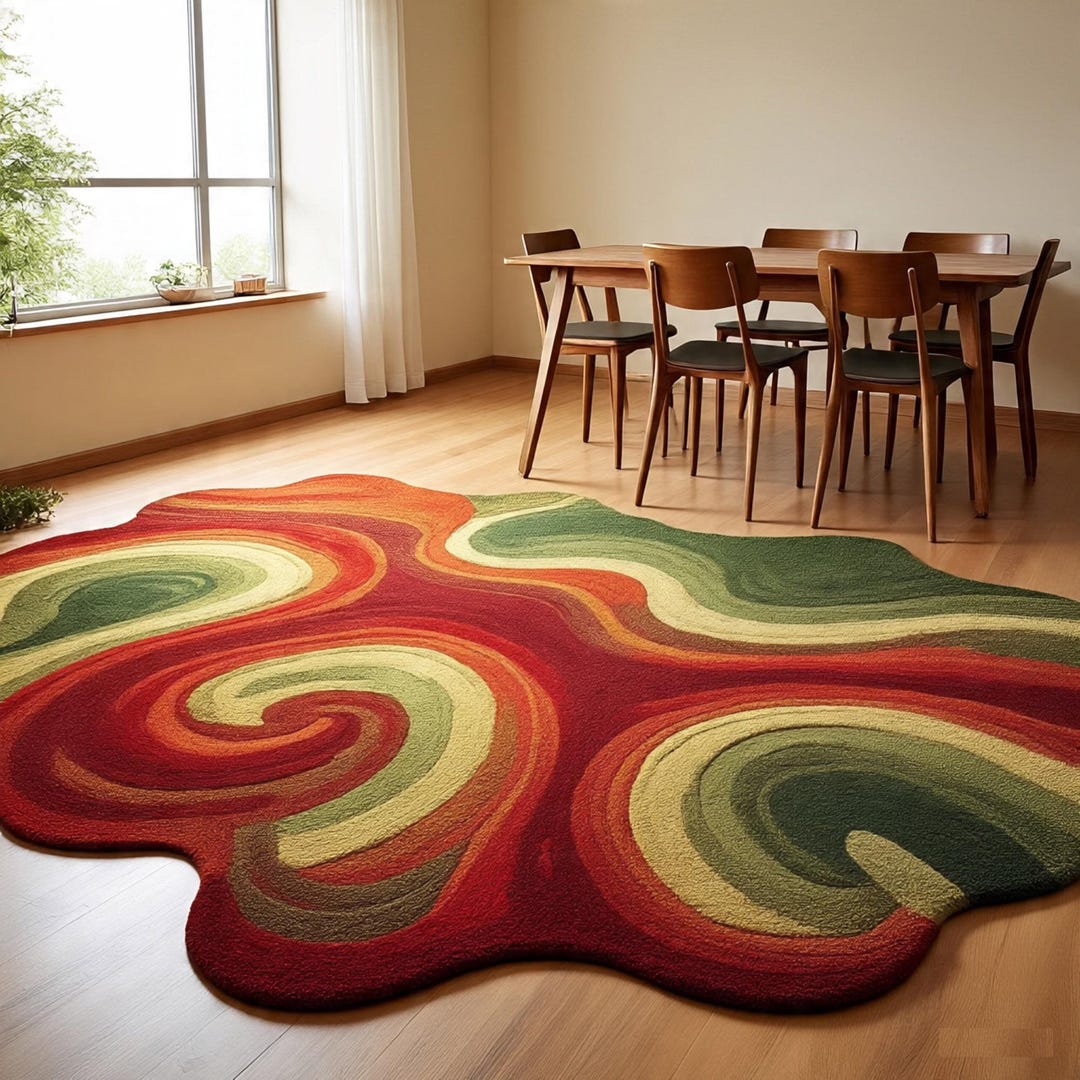 Abstract Swirl Shaped Area Rug Modern Organic Colorful Floor Decor ...