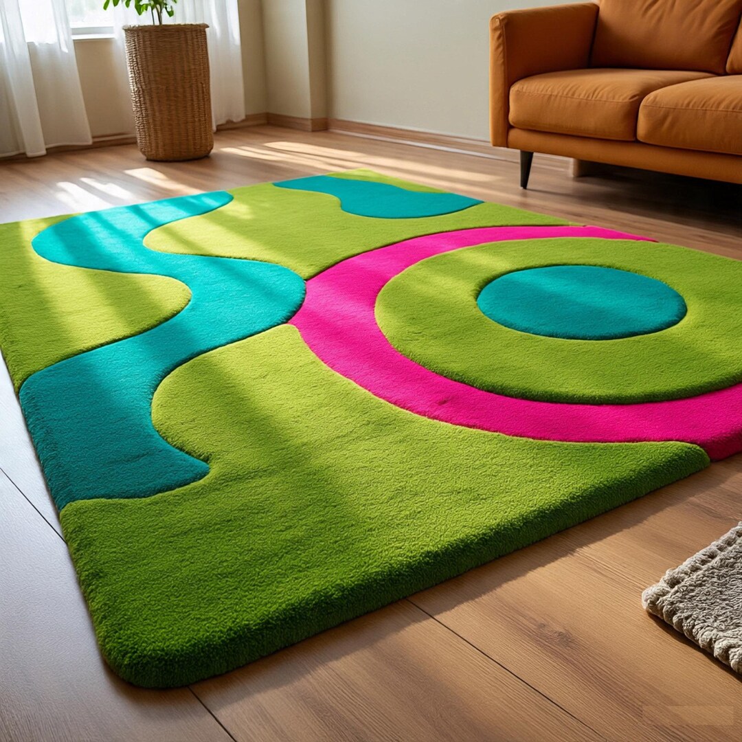 Hand Tufted Wool Abstract Rug Modern Colorful Area Carpet Custom Home ...