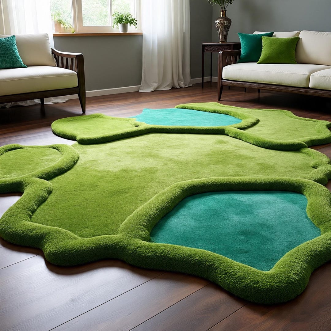 Hand Tufted Organic Shape Wool Rug Modern Sculpted Green Abstract ...