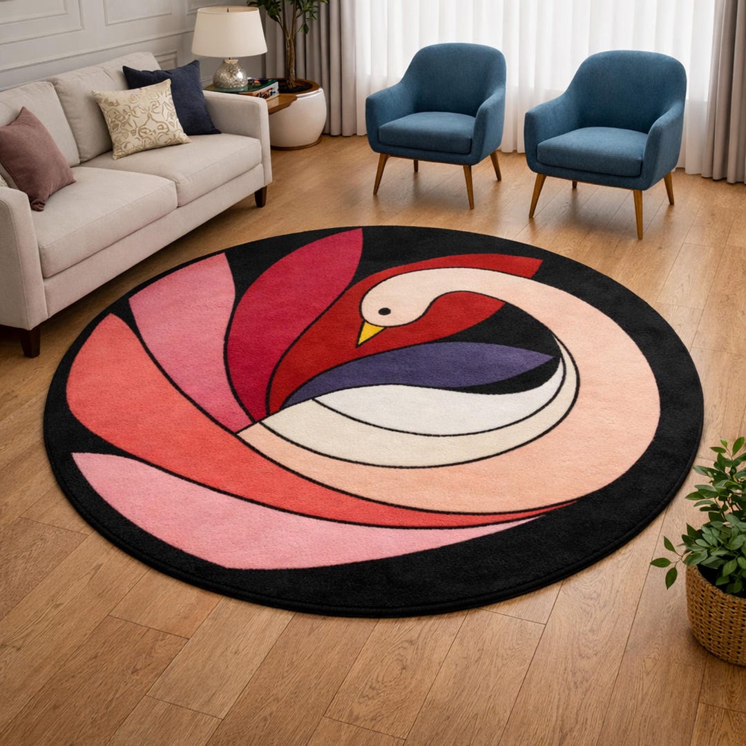 Modern Abstract Bird Round Rug Artistic Living Room Statement Carpet ...