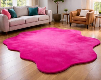 Felroze effen vloerkleed met onregelmatige vorm - pluche getuft modern gedurfd woonkamerdecor
