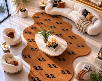 Modern Brown Irregular Area Rug, Minimalist Tufted Carpet for Luxury Living Room Decor