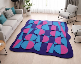 Hand Tufted Abstract Geometric Rug Modern Colorful Living Room Statement Area Carpet