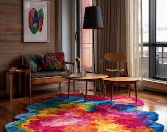 Colorful Abstract Irregular Area Rug Handmade Modern Art Statement Designer Floor Carpet