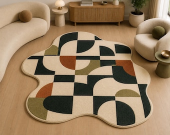 Handmade Geometric Irregular Shape Rug Modern Abstract Area Rug Luxury Living Room Decor