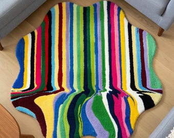 Handmade Colorful Abstract Wool Rug Tufted Irregular Area Carpet Custom Modern Artistic Decor Statement
