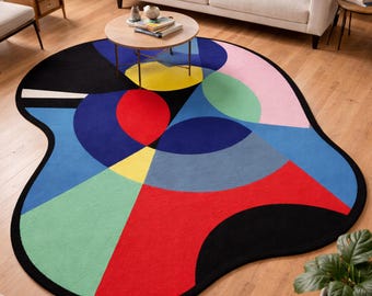 Hand Tufted Abstract Geometric Rug Modern Colorful Statement Area Carpet