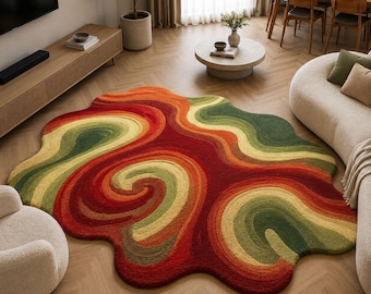 Handmade Abstract Swirl Tufted Rug Irregular Shape Retro  Living Room Bedroom Carpet Decor