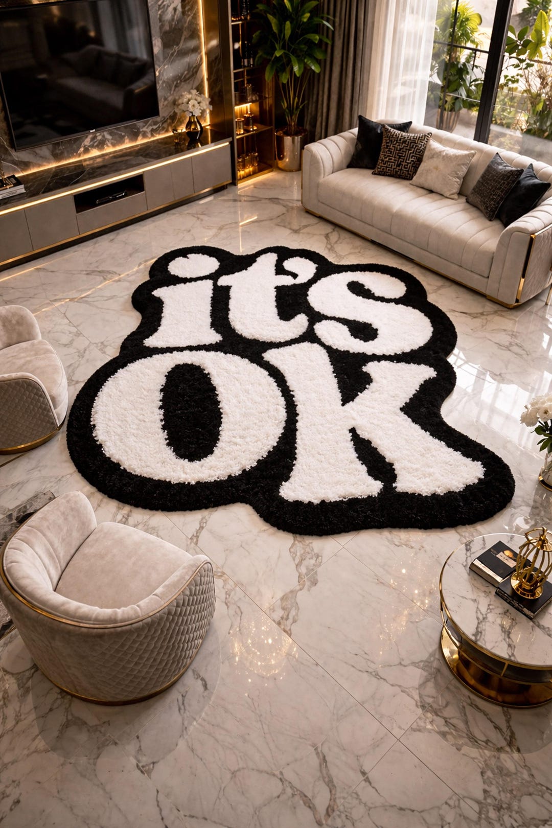 Talk It Out Rug Handmade Tufted Its OK Rug Bold Typography Area Rug Modern Home Decor ...