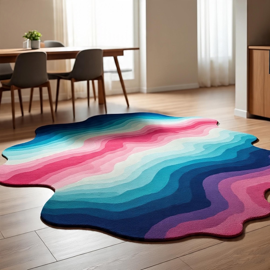 Azula Gradient Rug Irregular Shape Rainbow Wave Gradient Area Rug - Tufted Modern Colorful ...