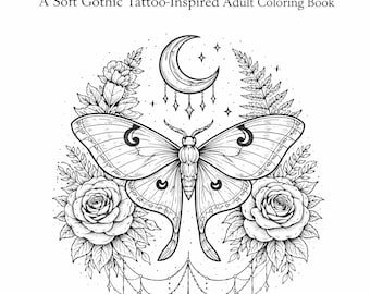 Jardim da Meia-Noite – Um livro de colorir para adultos inspirado em tatuagens góticas suaves | Arte floral escura em tons terrosos | Páginas para colorir para imprimir