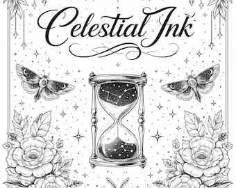 Encre céleste : un livre de coloriage pour adultes inspiré des tatouages | Dessin au trait lune, étoiles et cosmique | Coloriages célestes à imprimer