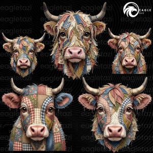 Patchwork Highland Cow PNG Bundle, spring png, Rustic Farmhouse Quilt Cow Clipart Bundle (Digital Download)