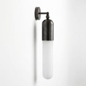 Modern Alabaster Art Column Wall Sconce, 18" Tall Brass & Alabaster Stone Vanity Light, Bedside Reading Lamp, Flush Mount Lighting