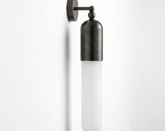 Modern Alabaster Art Column Wall Sconce, 18" Tall Brass & Alabaster Stone Vanity Light, Bedside Reading Lamp, Flush Mount Lighting
