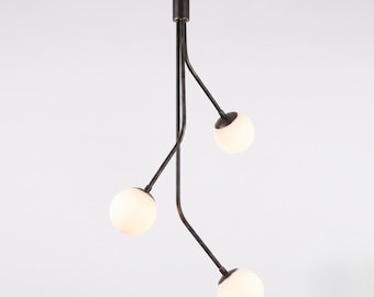 Lampadario a cascata in ottone da 96,5 cm (38") - Lampadario a sospensione lineare a 3 luci - Lampadario minimalista di lusso per soffitti a volta e soggiorno