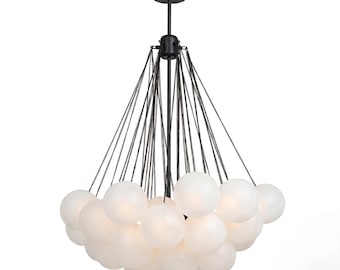 37 Globe Glass Bubble Chandelier - Brass Cluster Pendant Light - Handmade 4-Light Cascading Cloud Ceiling Fixture for Dining Room & Foyer