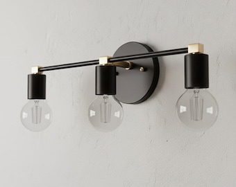 Lámpara de tocador de 3 luces de mediados de siglo, aplique de baño moderno con detalles en latón, accesorio de baño montado en la pared