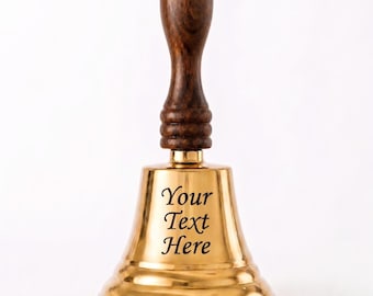 Campanello nautico in ottone con manico in legno - Campanello a mano in ottone personalizzato con incisione - Campanello portatile personalizzato per la scuola e la cena - Campanello da scrivania in ottone
