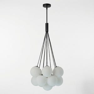 Modern 13 Light Frosted Glass Globe Bubble Chandelier - Glass Branching Ceiling Light - Mid-Century Glass Hanging Foyer Chandelier & Dining