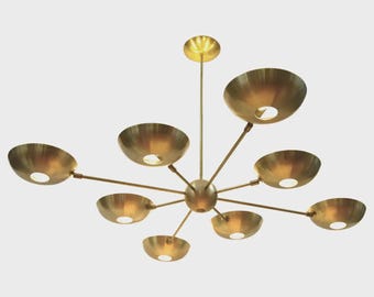 Lampadario Sputnik in ottone da 60 pollici - Grande lampada a soffitto a 8 bracci - Lampadario a sospensione a stella in stile moderno di metà secolo per sala da pranzo e soggiorno