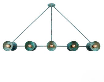 Lampadario lineare extra large a 10 luci color verderame, lampada a sospensione verderame per isola cucina, lampadario per sala da pranzo, lampadario di grandi dimensioni