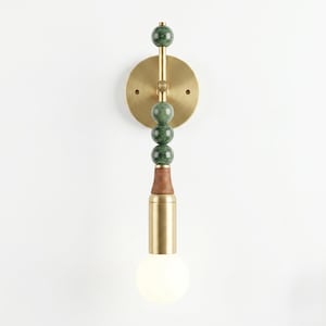Applique da parete a sfera in ottone e marmo verde, stile metà secolo, 45 cm, illuminazione in pietra naturale, illuminazione per esterni