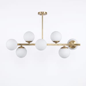 Modern Linear Ceiling Pendant Light - 45" Horizontal Kitchen Island Light - Frosted Glass Globe Pendant - Mid-Century Ceiling Fixture