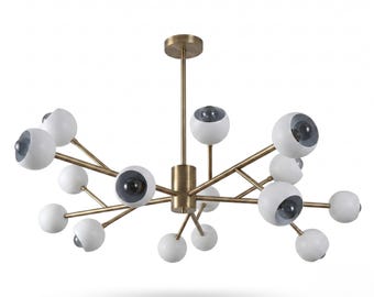 Grand 15-Light Solid Brass Sputnik Chandelier - Mid-Century Modern Atomic Pendant Light - Master Bedroom Lighting - Living Room Chandelier
