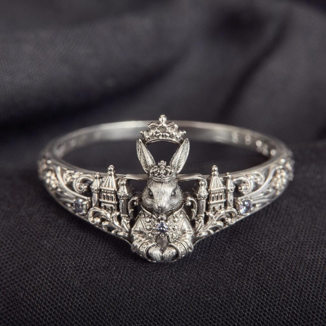 Rabbit Crown Ring Silver Castle Filigree Animal Statement Band - Etsy