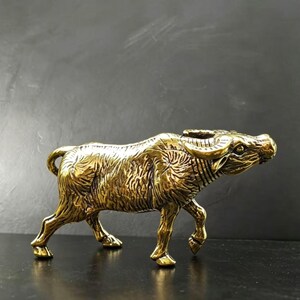 Handcrafted Solid Brass Zodiac Bull Statue, Antique Metal Animal Ornament, Vintage Brass Desktop Decor, Heavy Metal Paperweight