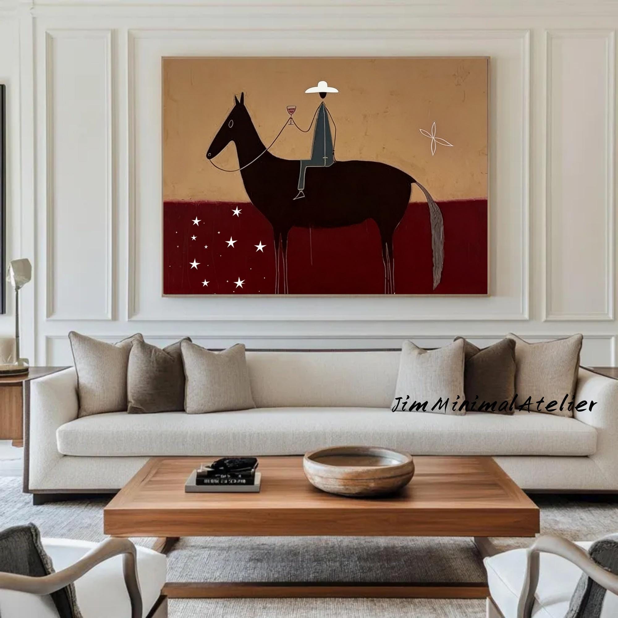Japandi Western Conwboy Wall Art Original Western Cowboy and Horse Oil ...