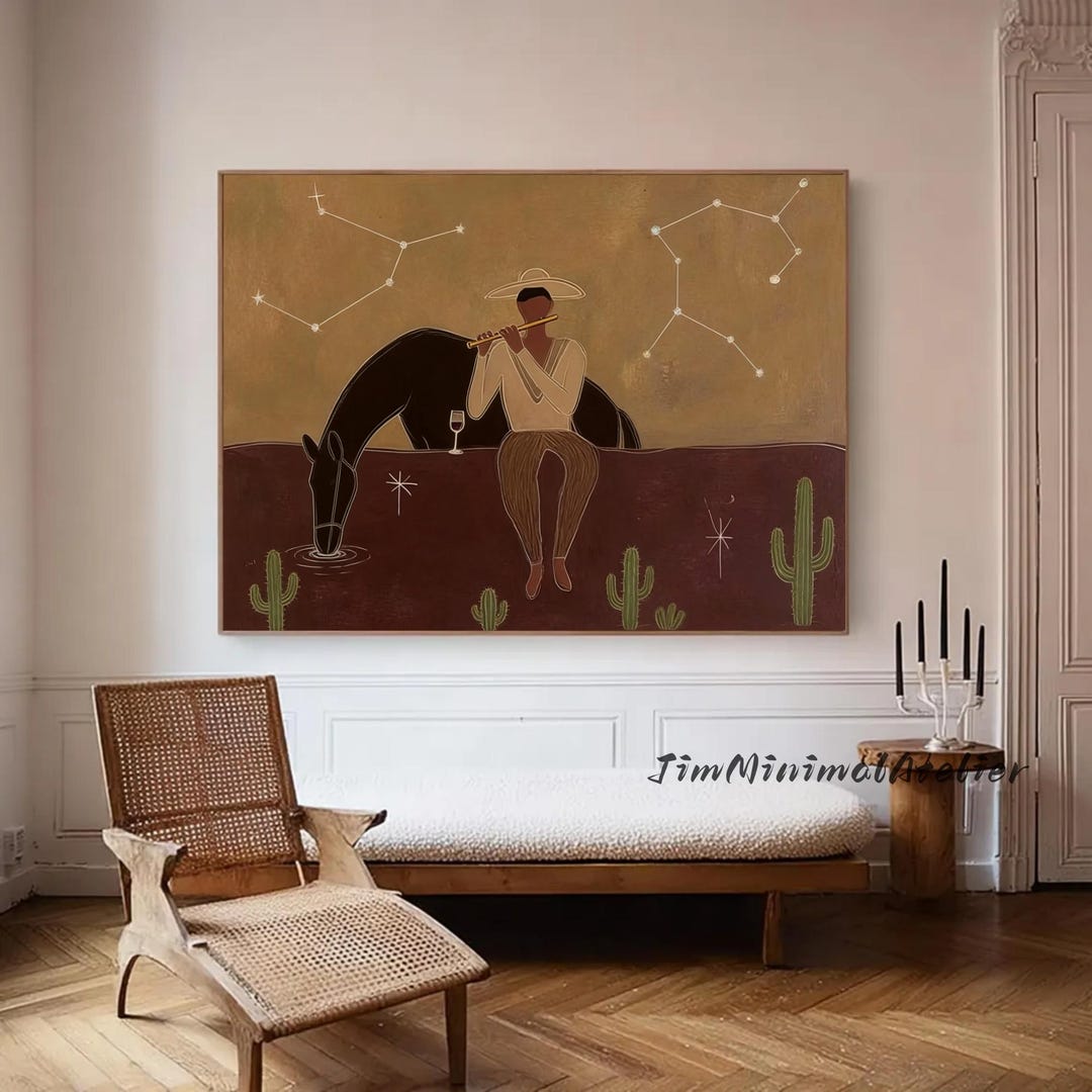 Vintage Abstract Horse Rider Wall Art Large Red Textured Canvas Modern ...