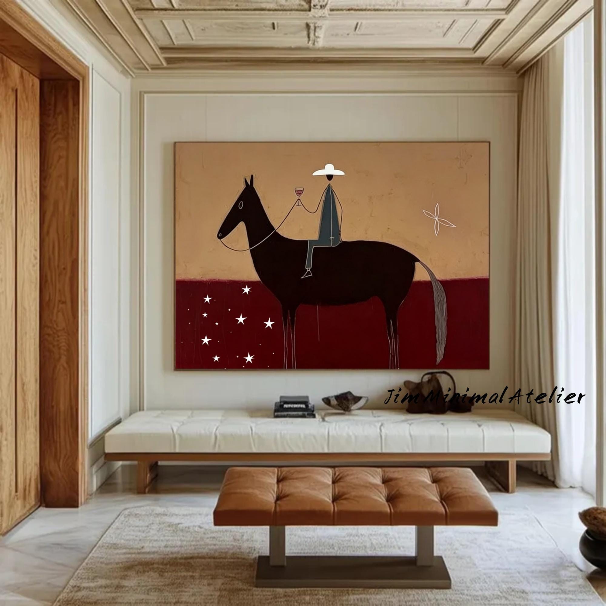 Japandi Western Conwboy Wall Art Original Western Cowboy and Horse Oil ...