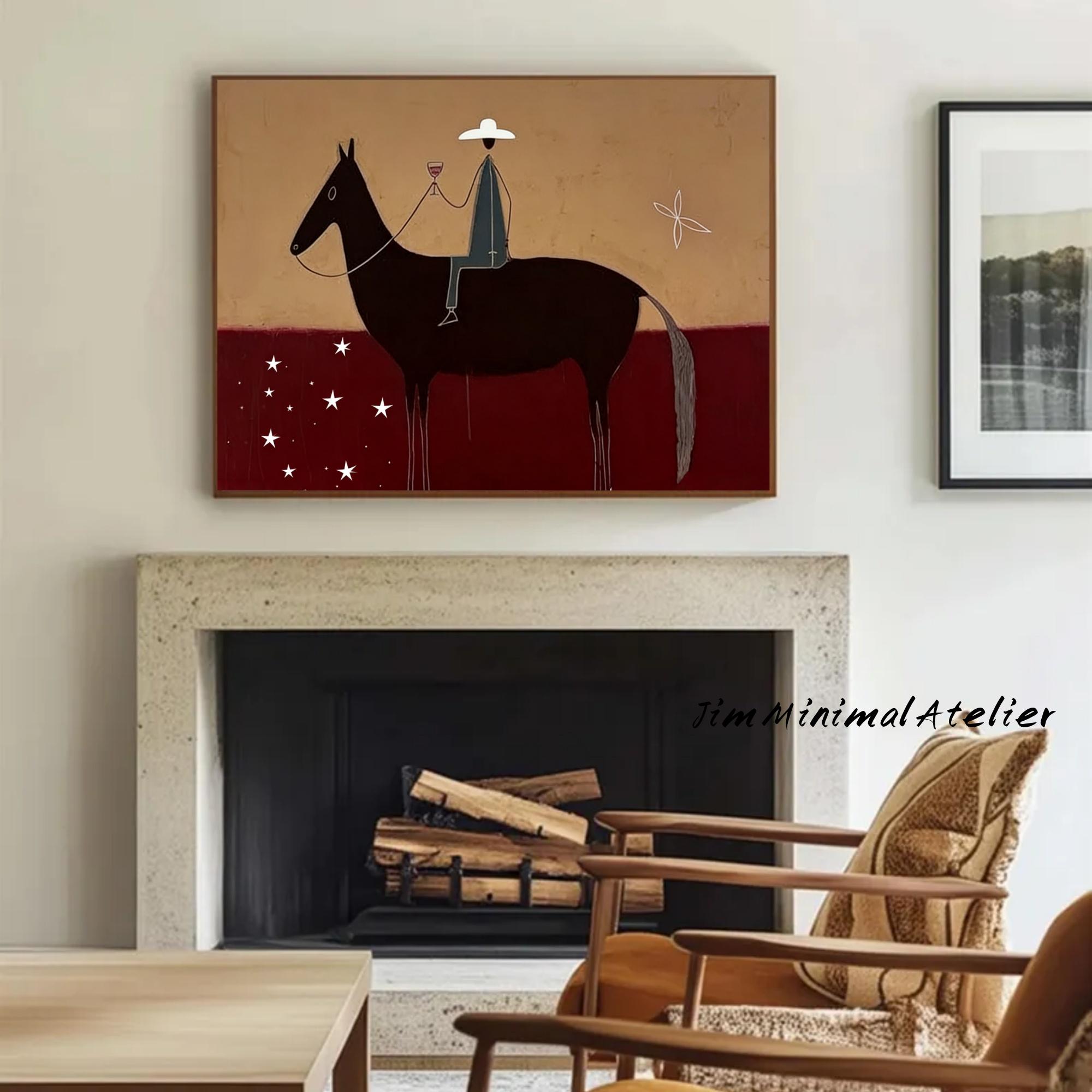Japandi Western Conwboy Wall Art Original Western Cowboy and Horse Oil ...