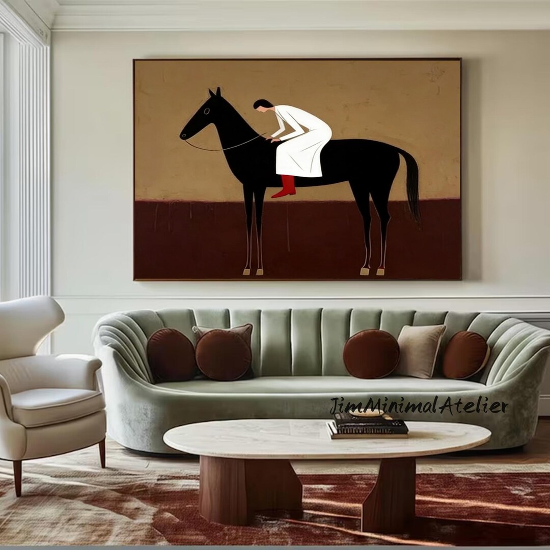 Original Horse and Female Rider Oil Painting, Large Equestrian Wall Art ...