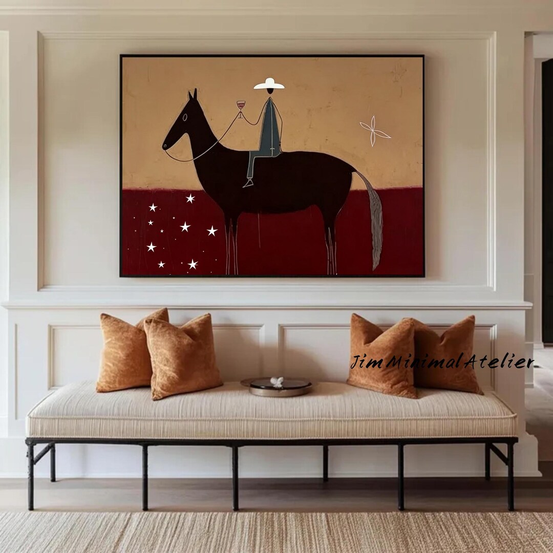 Japandi Western Conwboy Wall Art Original Western Cowboy and Horse Oil ...