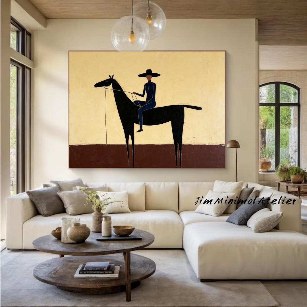 Vintage Western Rider Wall Art Cowboy Folk Art Mid Century Modern Horse ...