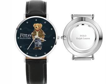 Orologio Polo Bear Military Casual in pelle nera P77X