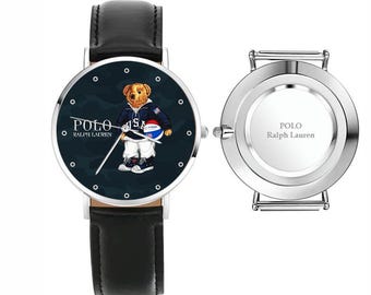 Reloj Polo Bear Military Basketball de cuero negro P7X