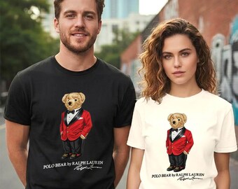 T-shirt Polo Bear – Maglietta grafica con stampa smoking rosso, stile streetwear di lusso