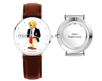 Orologio da polso Polo Bear – Elegante orologio alla moda con cinturino in pelle marrone, ispirato allo stile vintage.