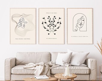 Minimalistische Linie Art Print Set, neutrales abstraktes Gesicht Wandkunst (Digitaler Download)