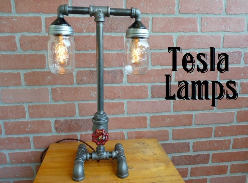 FAUCET HANDLE DIMMER Dual mason jar lamp antique style bulbs cloth cord faucet handle dimmer!