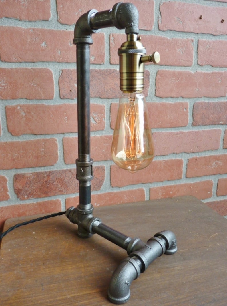 Iron Pipe Lamp With Solid Brass Dimmer Socket Twisted Cloth Etsy