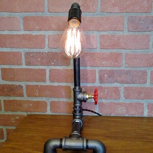 Angled pipe lamp Features a unique and functional faucet handle on/off switch Includes 60 watt bulb image 4