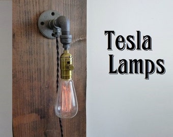Iron pipe wall sconce with brass dimmer, antique style bulb & twisted cloth cord!