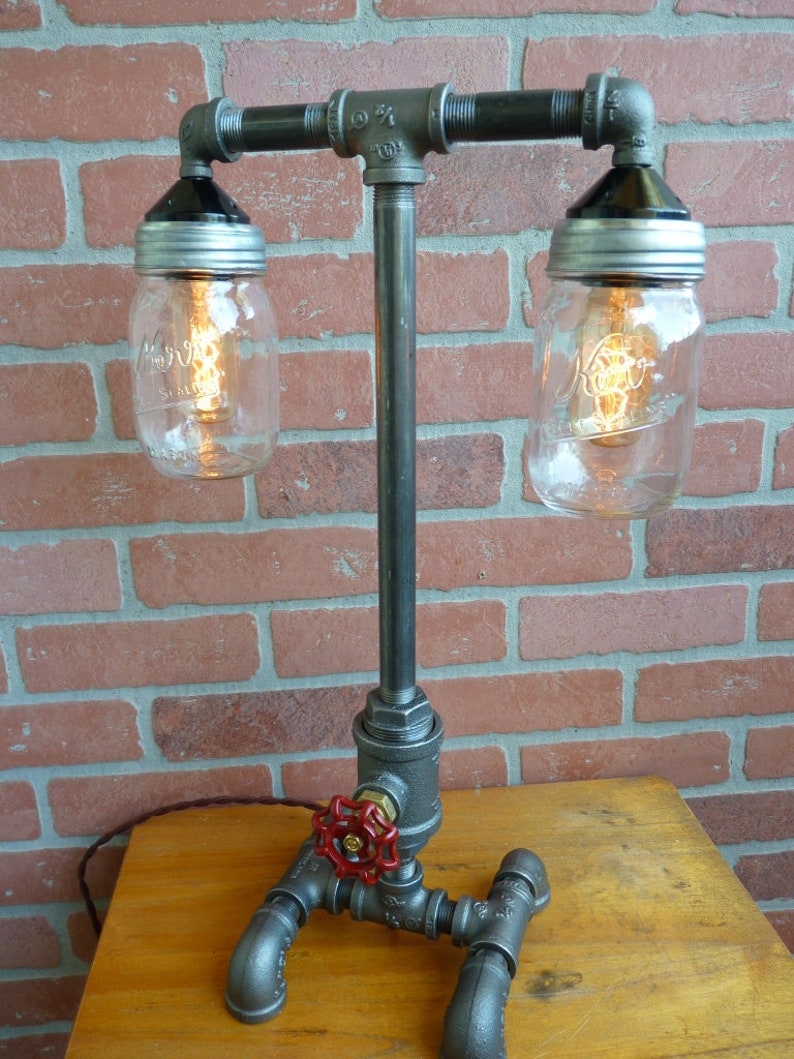 FAUCET HANDLE DIMMER Dual mason jar lamp antique style bulbs cloth cord faucet handle dimmer!