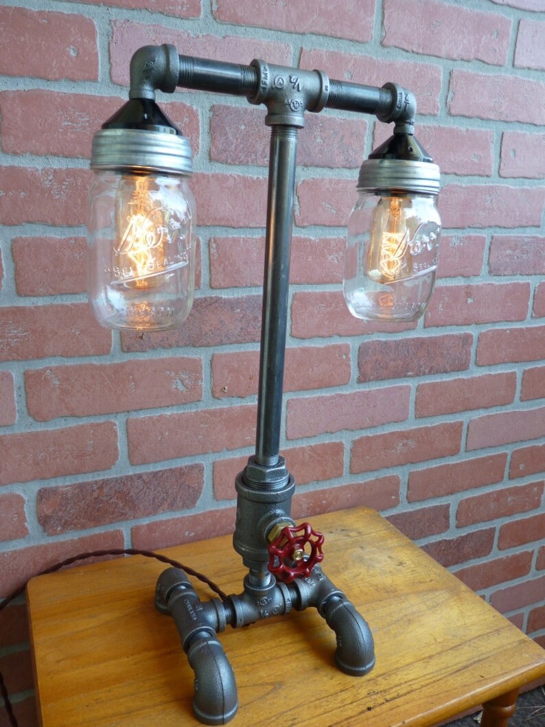 FAUCET HANDLE DIMMER Dual mason jar lamp antique style bulbs cloth cord faucet handle dimmer!